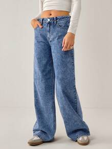 Forever 21 Jeans droits polyvalents casual de couleur unie pour femmes - Bleu azur - Voir 1