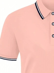 Manfinity Dauomo Áo thun polo tay ngắn thời trang công sở giản dị dành cho nam - Màu Hồng baby - Xem 3