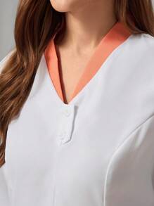 TaskEZ Plain Color Block Long Sleeve Button Simple Casual Nurse Dress Set Scrub Set Nurse Dresses Scrub Tops Scrub Bottoms Lab Coats Scrub Outwear - White - View 5