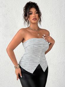 SHEIN Clasi 大码女式格子印花纽扣前无袖短款上衣