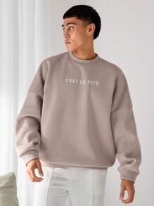 Manfinity INSISELF Knit Oversized Drop Shoulder Crew Neck Pullover Sweatshirt, Autumn/Winter Going Out Letter Long Sleeve Sweatshirt, For Friends, Husband, Boyfriend Gifts