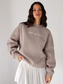 Manfinity INSISELF Knit Oversized Drop Shoulder Crew Neck Pullover Sweatshirt, Autumn/Winter Going Out Letter Long Sleeve Sweatshirt, For Friends, Husband, Boyfriend Gifts