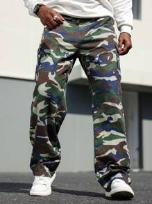 Manfinity Homme Plus Size Men's Pockets Camouflage Pattern Straight Loose Casual Jeans - Multicolor - View 1