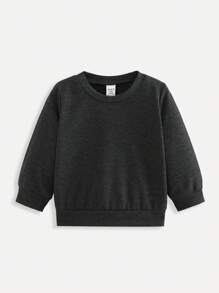 SHEIN Bộ 3 áo nỉ cổ tròn tay dài màu trơn phù hợp cho trẻ sơ sinh/trẻ mới biết đi, thích hợp cho hoạt động ngoài trời, nhà trẻ, thể thao, phù hợp cho mùa thu/đông - Nhiều màu - Xem 5