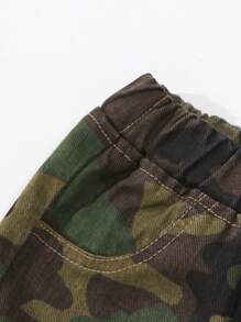 SHEIN Baby Boy Unisex Street Personalized All-Match Casual Versatile Camouflage Cargo Relaxed Fit Denim Jeans, 2024 Essential Item - Army Green - View 3