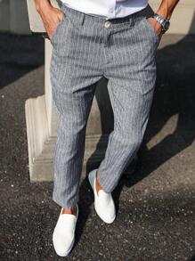 Manfinity Bizformal Pantalones de traje casuales simples con bolsillo y rayas delanteras para hombres