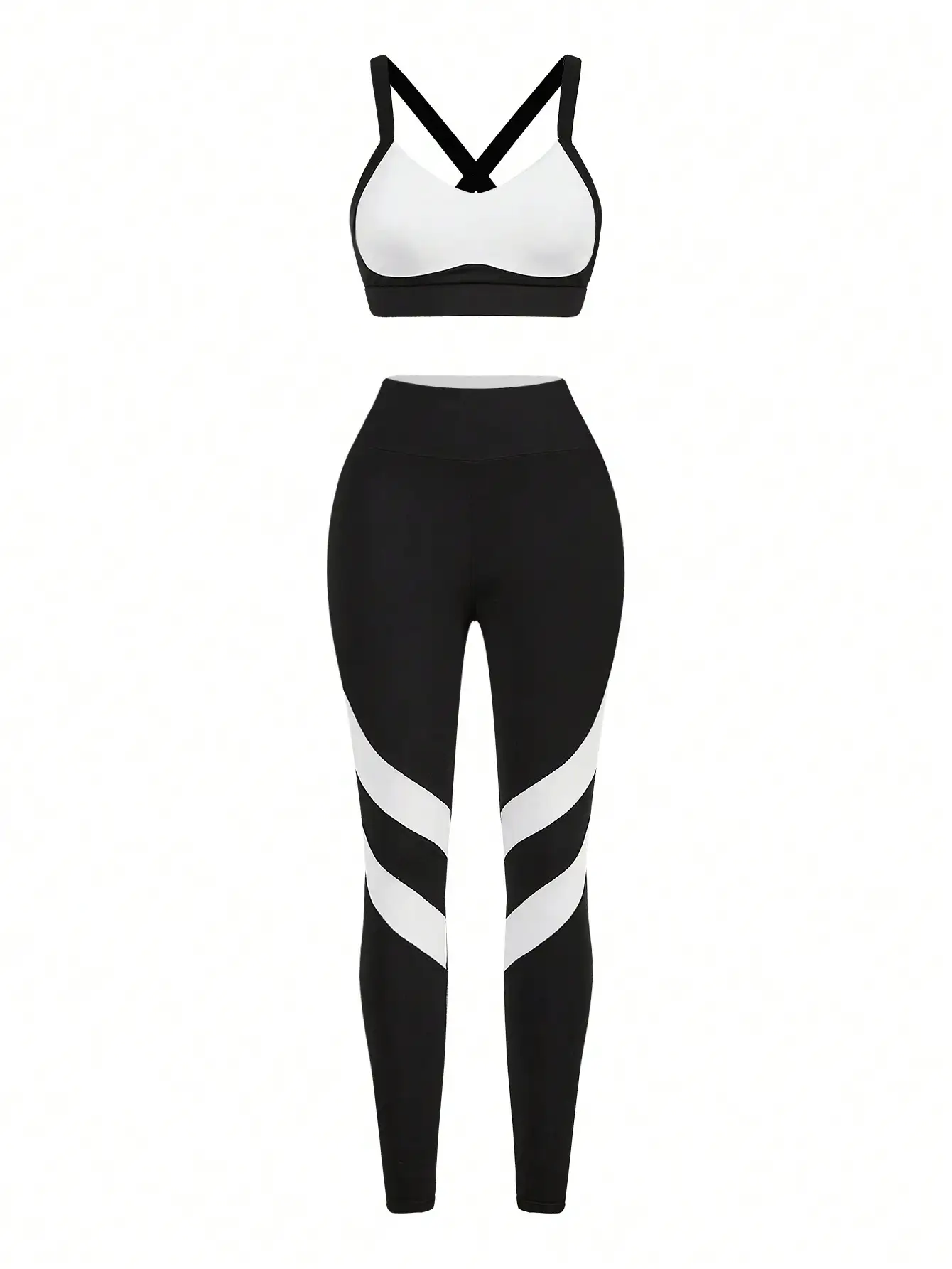 Easithlete 女士纯色抽绳连帽运动衫和撞色缝线吊带紧身裤运动套装连帽衫套装 - 彩色 - 查看 7