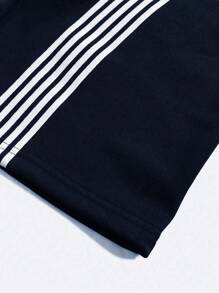 Manfinity Campus Court Men Casual Striped Patchwork Front Lace-Up Letter Print Minimalist Pants, For Daily Wear - Navy Blue - View 5