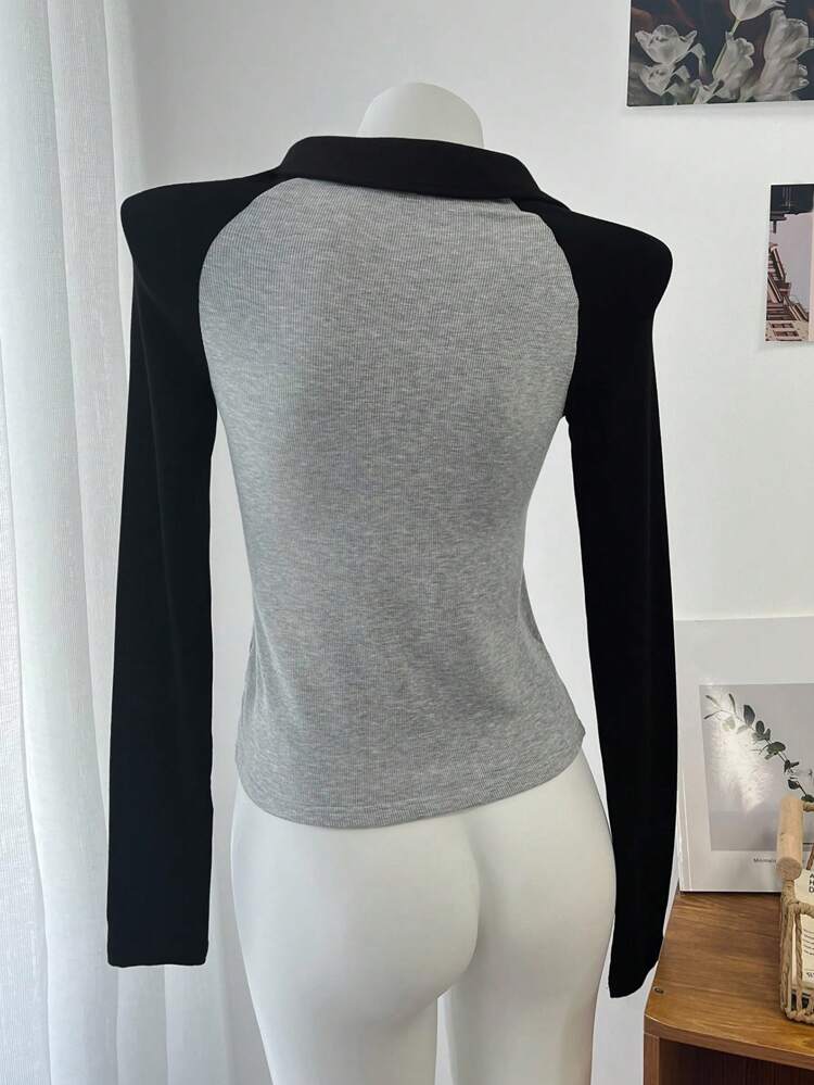 Women's Autumn Casual Color-Block Raglan Sleeve T-Shirt Long Sleeve Women Tops