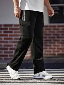Manfinity Homme Pantalón de chándal casual y sencillo para hombre para uso diario, pantalón de chándal de pierna recta casual y larga con cordón, regalo para esposo o novio