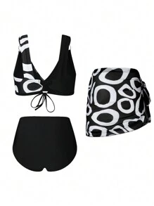 Swim Oasis 3pcs Plus Size Printed Bikini Swimwear Set, Multiple Colors Summer - Multicolor - View 2