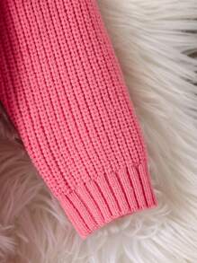 Baby Girls' Ruffle Trim Pink Sweater,Autumn Round Neck Cable Knitted Cardigan,3D Sweet Elegant Family Matching Infant Winter Clothes - Pink - View 6
