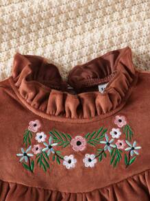 Váy mùa đông dày thêu hoa nhung cổ điển phong cách Trung Hoa cho bé gái, bé gái - màu nâu - Xem 4