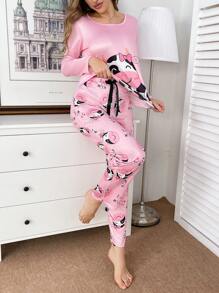 SHEIN Cute Cartoon Cow Print Women Pajama Set, Fall Winter Clothes Cozy And Elegant Details - Multicolor - View 5