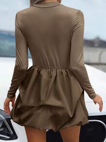 SHEIN Unity Váy xòe viền trơn màu thanh lịch cỡ lớn, mùa thu - màu nâu - Xem 2