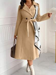 Celure Plus Size Autumn Casual Double-Breasted Coat For Commuting, For Winter - Khaki - View 5