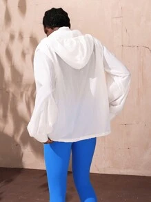 VARSITIE 高领连帽长袖拉链宽松女士户外夹克 - 白色 - 查看 2