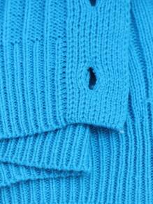 SHEIN LUNE Plus Size Casual Solid Color Cardigan & Sweatpants Set, Autumn/Winter - Blue - View 8