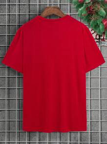 Manfinity 亲子圣诞装 - 男士圆领短袖T恤，趣味印花，休闲宽松版型，舒适时尚，亮丽红色，圣诞树、星星等节日图案，营造浓厚圣诞氛围，祝您圣诞快乐！ - 紅色 - 查看 2