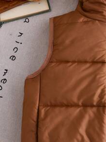 SHEIN Áo vest có mũ trùm đầu chần bông dày thường ngày cho bé trai có khóa kéo đệm - màu nâu - Xem 3