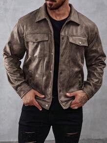 Manfinity CasualCool Men's Single-Breasted Utility Pocket Casual Jacket For Autumn