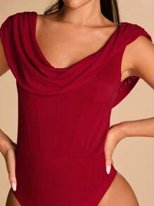 SHEIN BAE Women's Red One-Piece Outfit, Scooping Neckline Sleeveless Fitted Bodysuit, For Christmas Outfit, Holiday Bodysuit, Autumn/Winter Layering