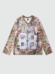 ROMWE MEN Street Life 男士树枝迷彩干木迷彩长袖平纹运动 T 恤，街头服饰 - 橘色 - 查看 1