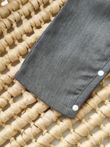 休闲百搭保暖棋盘兔子羊毛婴儿女童连体衣，按扣底部设计方便穿脱，柔软舒适的面料可舒缓宝宝，秋冬季 - 灰色 - 查看 3