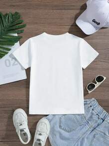 女孩休闲时尚舒适简约圣诞猫爪格子圣诞帽鹿角可爱字母印花短袖 T 恤 - 白色 - 查看 2