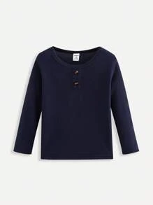 SHEIN 4 pezzi/confezione Magliette a maniche lunghe e collo rotondo per bambini maschi, confezione con combinazioni di più colori
