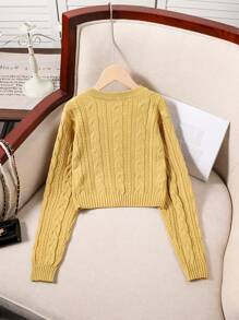 SHEIN Tween Girls V-Neck Solid Color Long Sleeve Casual Knit Sweater, Autumn/Winter