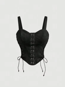 SHEIN MOD 女式复古黑色交叉吊带吊带背心，外出装，束身衣上衣，返校装，秋季女装，女式复古服装，90 年代秋季上衣，乡村风上衣，修身上衣，单身派对，狂欢节，女式束身衣上衣，音乐会女装 - 黑色 - 查看 1