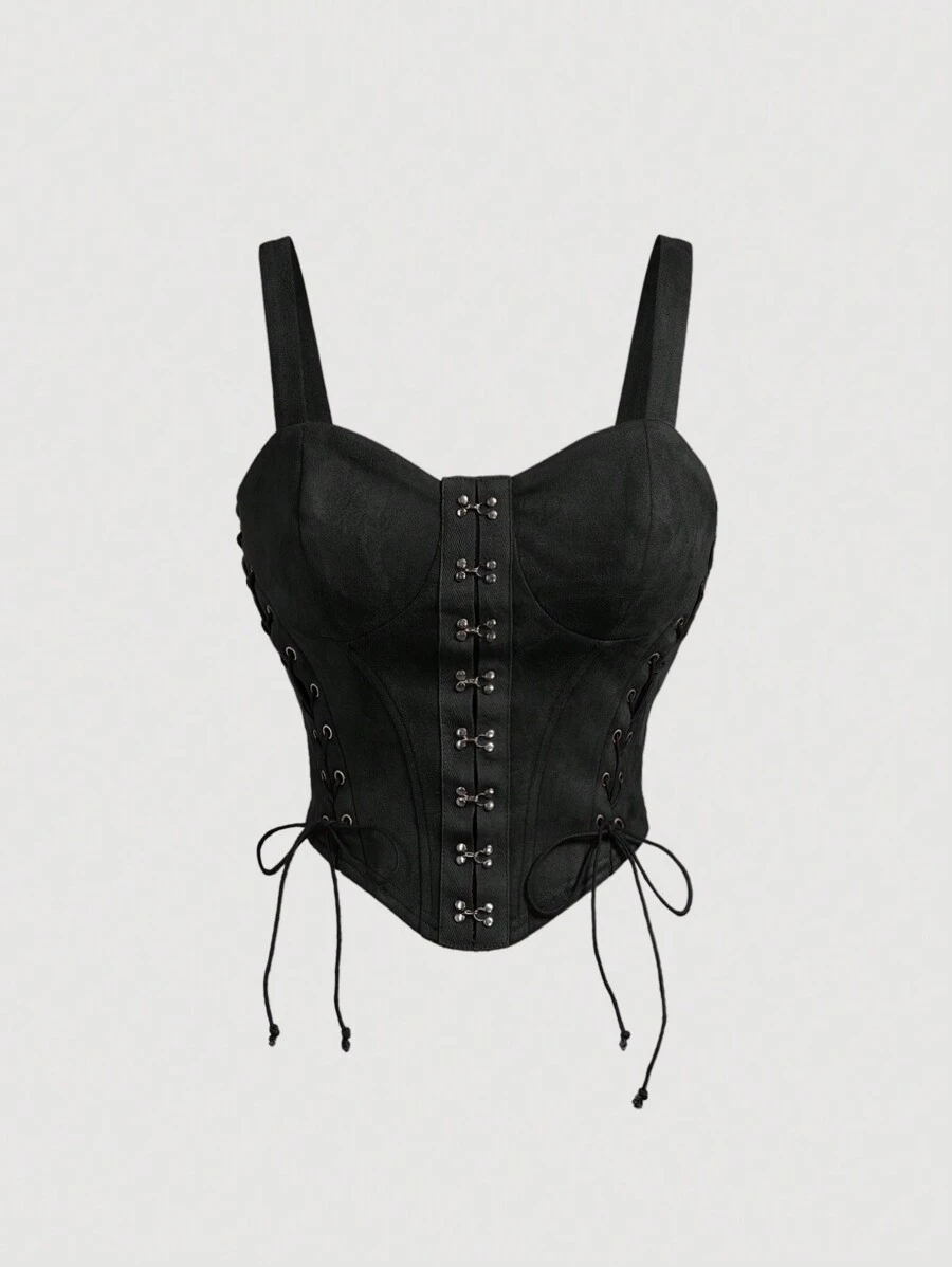 SHEIN MOD 女式复古黑色交叉吊带吊带背心，外出装，束身衣上衣，返校装，秋季女装，女式复古服装，90 年代秋季上衣，乡村风上衣，修身上衣，单身派对，狂欢节，女式束身衣上衣，音乐会女装 - 黑色 - 查看 1