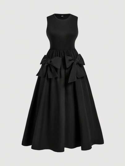 SHEIN MOD 大码复古长裙，大蝴蝶结装饰，优雅可爱的女式风格