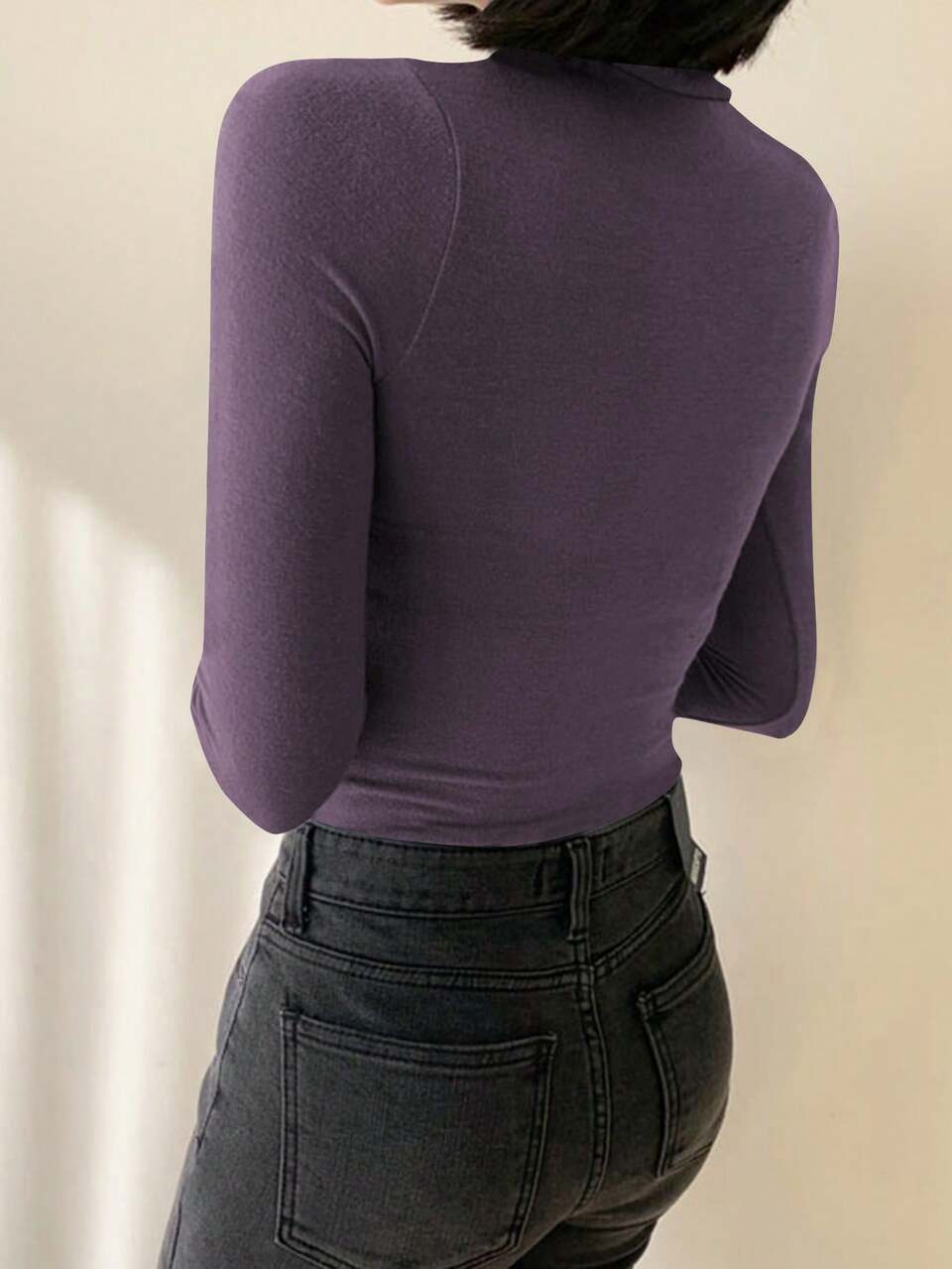 Women's Solid Color Turtleneck Slim Fit Long Sleeve Fleece T-Shirt,Fall Women Clothes