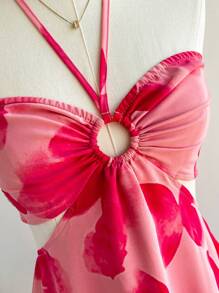 Soleia 扎染蝴蝶与花卉印花镂空腰抽绳浪漫女士休闲度假连衣裙 - 彩色 - 查看 4