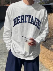 DAZY 男士休闲字母图案圆领长袖T恤，秋季