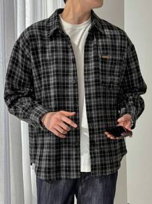 DAZY 男士格子印花休闲正装衬衫，简约时尚，适合日常穿着和秋季服装