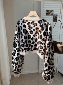 Muchica 女式前扣长袖简约短款上衣，休闲日常穿着 - 棕色 - 查看 2