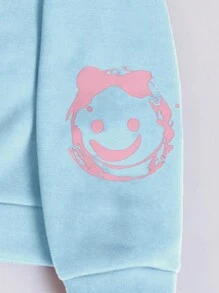 SHEIN Kleine Mädchen Fleece Kapuzenoberteil mit Grafik, Langarm - Babyblau - Übersicht 5