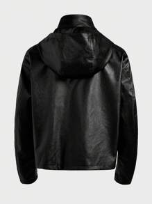 Manfinity NXTstreet Herren Loose Woven Jacke aus PU-Leder, Cargo Ausgeh Schwarze Jacke mit Langarm, als Geschenk für Freunde, Ehemann, Freund, für Herbst und Winter - Schwarz - Übersicht 9