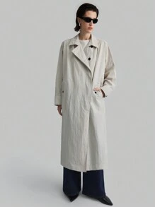 Ontre Women's Long Sleeve Batwing Sleeve Trench Coat, Beige Outerwear Jacket For Everyday Wear, Holiday , Winter Season - Light Grey - View 4