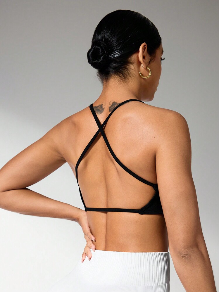 Slayform 无缝瑜伽运动胸罩/胸部扭纹设计/运动和日常休闲装 - 黑色 - 查看 7