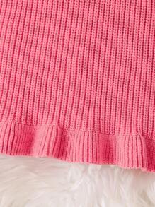 Baby Girls' Ruffle Trim Pink Sweater,Autumn Round Neck Cable Knitted Cardigan,3D Sweet Elegant Family Matching Infant Winter Clothes - Pink - View 3