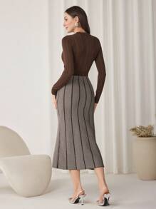 Modelyn Váy len dài tay đính đá lấp lánh cho nữ, thời trang thu đông - Cà phê nâu - Xem 4