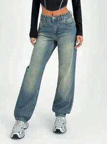 RueChic WOMEN STRAIGHT MID WAIST JEANS - Medium Wash - View 7