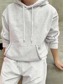 DAZY Men's Autumn Line Decor Long Sleeve Drawstring Hooded Casual Sweatshirt - Light Grey - View 1