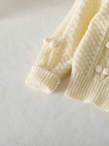 Baby Girl Simple Front Button Cardigan For Everyday Wear, Autumn/Winter - White - View 5