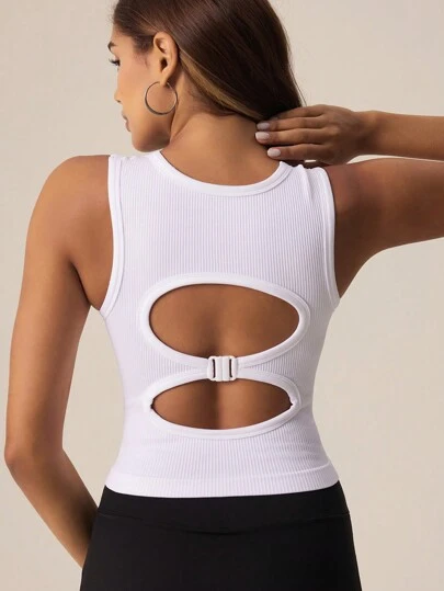 Lifespree Top deportivo de mujer con espalda abierta en color blanco, diseño minimalista liso, casual y de moda para uso diario