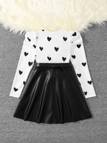 SHEIN Leap Crew فستان بنمط قلب مصنوع من الأكريليك بأكمام طويلة وياقة مستديرة، مع قطع من البولي يوريثان في الأسفل بتصميم خط A مع حزام، مناسب للارتداء اليومي، العودة إلى المدرسة، المناسبات غير الرسمية، للارتداء في فصلي الخريف والشتاء، مناسب لارتداء في عيد الميلاد